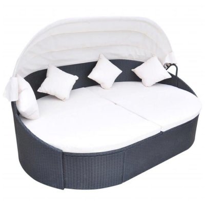 VIDAXL  - Chaise longue de jardin avec auvent R&eacute;sine tress&eacute;e Noir Noir