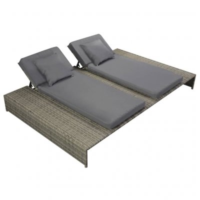 VIDAXL  - Chaise longue double avec coussin R&eacute;sine tress&eacute;e Gris n/a