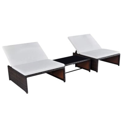 VIDAXL  chaises longues 2 pcs avec table r&eacute;sine tress&eacute;e marron 43068