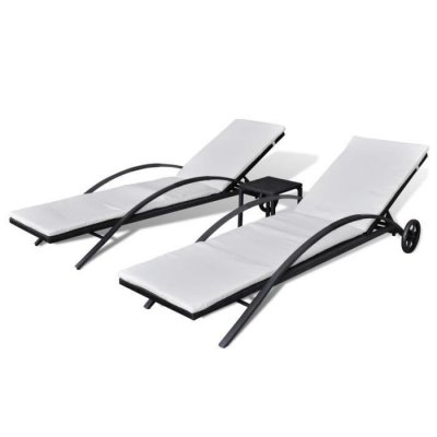 VIDAXL  Chaises longues avec table R&eacute;sine tress&eacute;e Noir