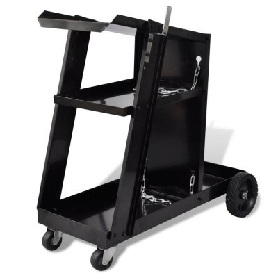 VIDAXL  chariot de soudage avec 3 &eacute;tag&egrave;res d'atelier noir 140950
