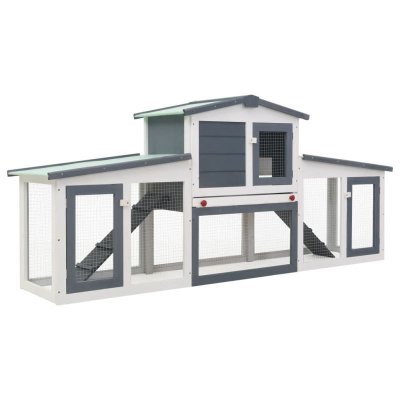 VIDAXL  - Clapier large d'ext&eacute;rieur Gris et blanc 204x45x85 cm Bois Gris et blanc