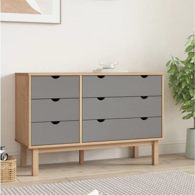 Vidaxl commode otta marron et gris 111x42x73,5 cm bois de pin massif