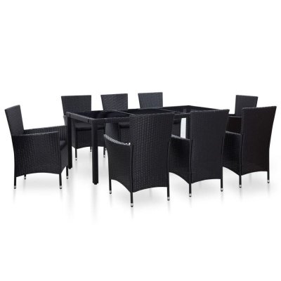 VIDAXL  ensemble &agrave; d&icirc;ner d'ext&eacute;rieur 9 pcs r&eacute;sine tress&eacute;e noir 45976