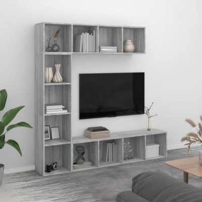 VIDAXL  Ensemble Biblioth&egrave;que/Meuble Tv 3 Pcs Sonoma Gris 180x30x180 Cm