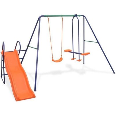VIDAXL  ensemble de balan&ccedil;oire avec toboggan et 3 si&egrave;ges orange 91359