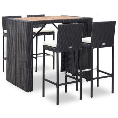 Vidaxl - Ensemble de bar 5 pcs R&eacute;sine tress&eacute;e et bois d'acacia Noir