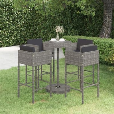 Vidaxl Ensemble De Bar De Jardin 5 Pcs Et Coussins R&eacute;sine Tress&eacute;e Gris