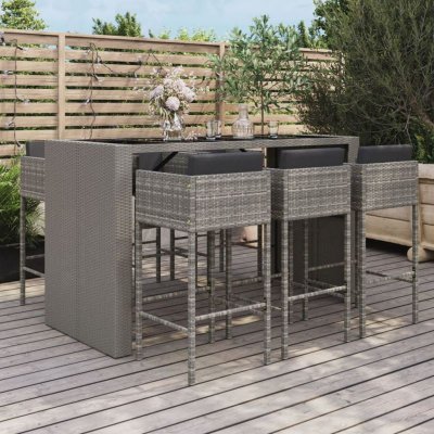 Vidaxl ensemble de bar de jardin 7 pcs avec coussins gris poly rotin