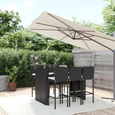 Vidaxl ensemble de bar de jardin 7 pcs avec coussins noir poly rotin