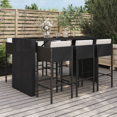 VidaXL Ensemble de bar de jardin 7 pcs - Noir r&eacute;sine tress&eacute;e