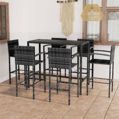 Vidaxl - Ensemble de bar de jardin 7 pcs R&eacute;sine tress&eacute;e Gris