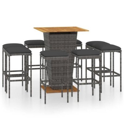Vidaxl ensemble de bar de jardin 9 pcs et coussins r&eacute;sine tress&eacute;e gris 