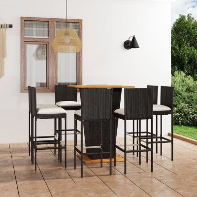 Vidaxl Ensemble De Bar De Jardin 9 Pcs Et Coussins R&eacute;sine Tress&eacute;e Noir