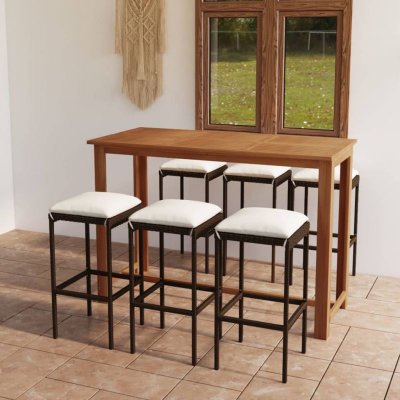 Vidaxl ensemble de bar de jardin avec coussins 7 pcs marron