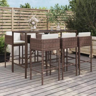 Vidaxl Ensemble De Bar De Jardin Avec Coussins 7 Pcs Marron Poly Rotin
