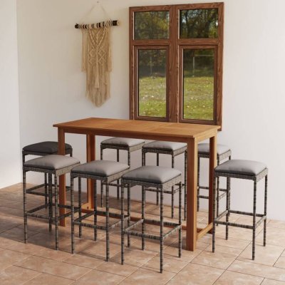 Vidaxl ensemble de bar de jardin avec coussins 9 pcs gris