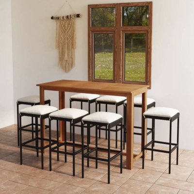 Vidaxl ensemble de bar de jardin avec coussins 9 pcs noir