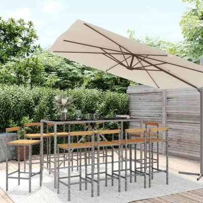 Vidaxl ensemble de bar jardin 11pcs gris poly rotinbois massif acacia