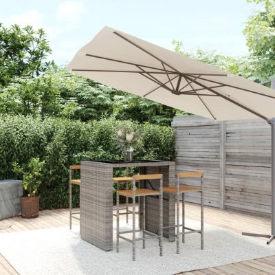 Vidaxl ensemble de bar jardin 5 pcs gris poly rotinbois massif acacia
