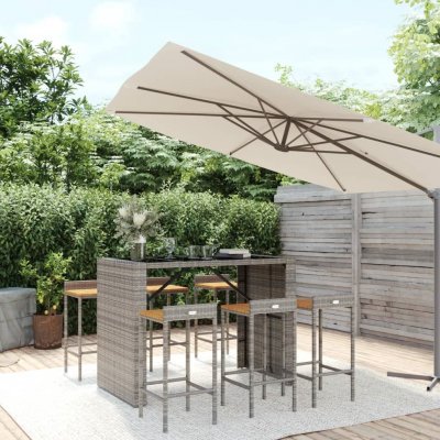 Vidaxl Ensemble De Bar Jardin 7 Pcs Gris Poly Rotin/Bois Massif Acacia