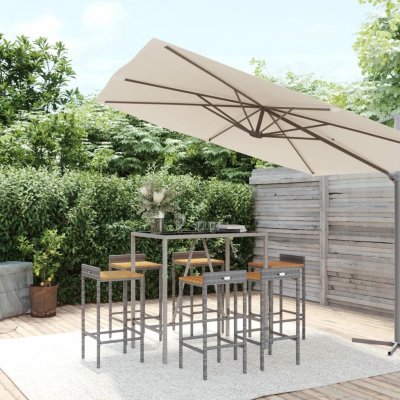 Vidaxl ensemble de bar jardin 7 pcs gris poly rotinbois massif acacia