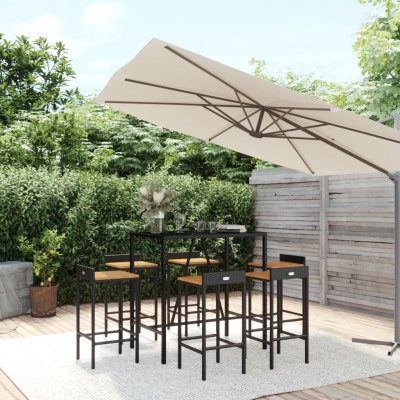 Vidaxl Ensemble De Bar Jardin 7 Pcs Noir Poly Rotin/Bois Massif Acacia