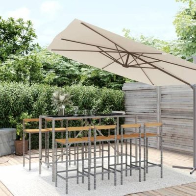 Vidaxl ensemble de bar jardin 9 pcs gris poly rotinbois massif acacia
