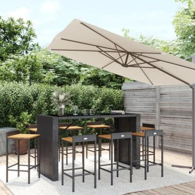 Vidaxl ensemble de bar jardin 9 pcs noir poly rotinbois massif acacia