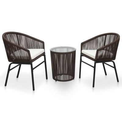 VIDAXL  Ensemble De Bistro 3 Pcs Avec Coussins Rotin Pvc Marron