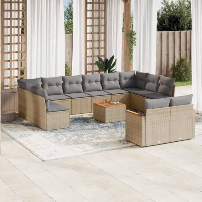 VIDAXL  Ensemble de jardin modulable r&eacute;sine tress&eacute;e - 13 pcs - Beige