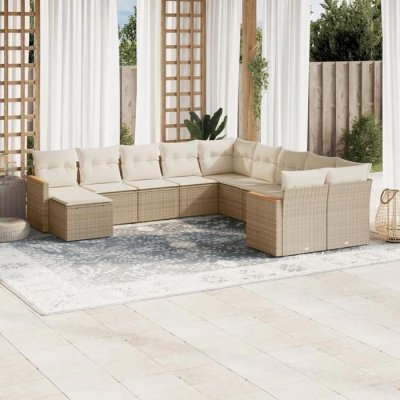 VIDAXL  Ensemble de jardin r&eacute;sine tress&eacute;e - 11 pcs - Beige
