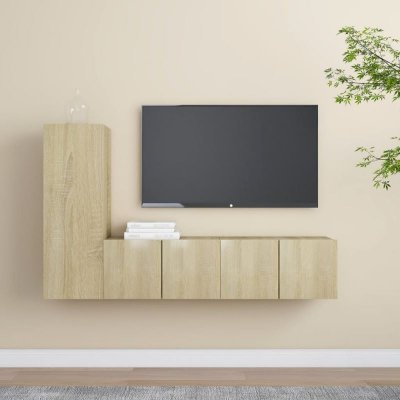 VIDAXL  ensemble de meuble tv 3 pcs ch&ecirc;ne sonoma agglom&eacute;r&eacute;