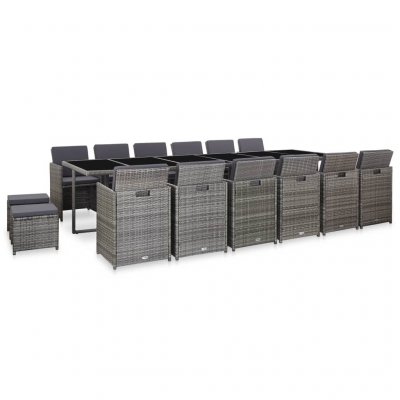 VIDAXL  Ensemble De Salle &Agrave; Manger D'ext&eacute;rieur Et Coussins 17 Pcs Gris