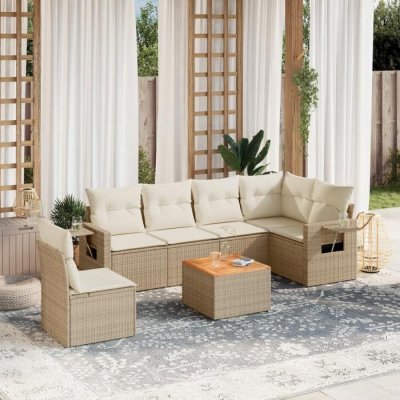VIDAXL  Ensemble de Salon de Jardin 7 pcs - Beige