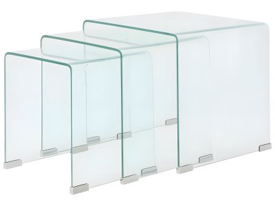 vidaXL Ensemble de tables gigognes 3 Pi&egrave;ces Verre tremp&eacute; Transparent 