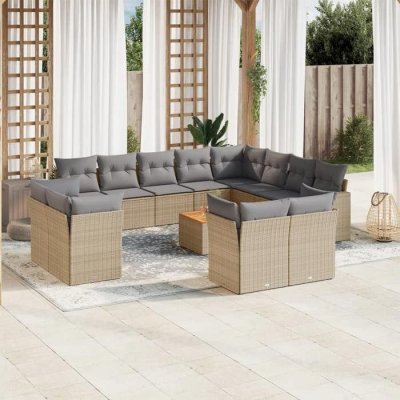VIDAXL  Ensemble Salon de Jardin 13 pcs - Beige R&eacute;sine Tress&eacute;e