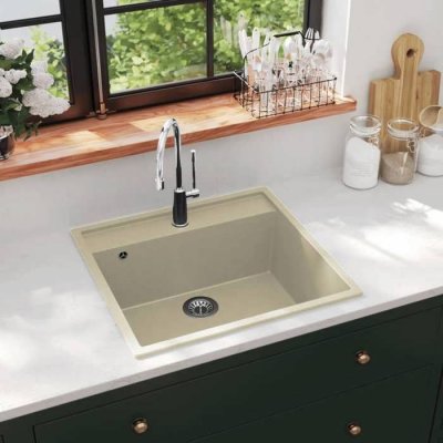VIDAXL  &eacute;vier de cuisine avec trou de trop-plein beige granit 147063