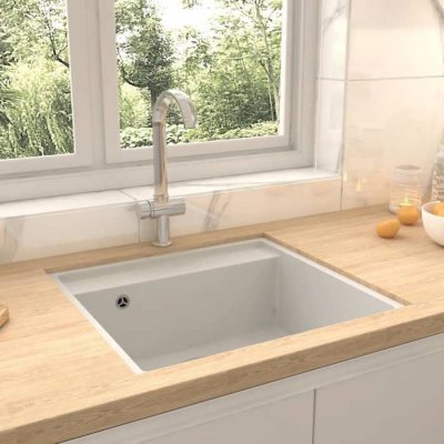 VIDAXL  &eacute;vier de cuisine avec trou de trop-plein blanc granit 147064