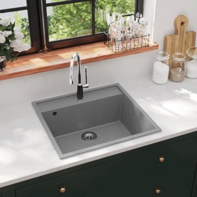 VIDAXL  &eacute;vier de cuisine avec trou de trop-plein gris granit 147062