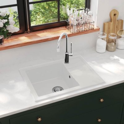 VIDAXL  &eacute;vier de cuisine avec trou de trop-plein ovale blanc granit 147104