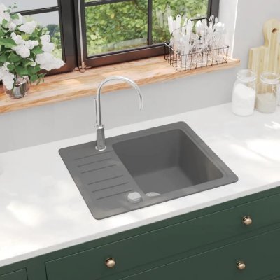 VIDAXL  &eacute;vier de cuisine en granit bac unique gris 142953
