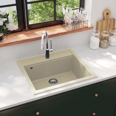 VIDAXL  &eacute;vier de cuisine granit seul lavabo beige 144862