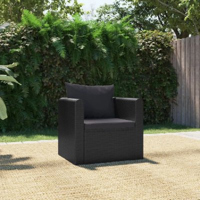 VIDAXL  fauteuil avec coussins r&eacute;sine tress&eacute;e noir 46555