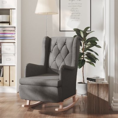 VIDAXL  fauteuil avec pieds &agrave; bascule en bois d'h&eacute;v&eacute;a gris fonc&eacute; tissu