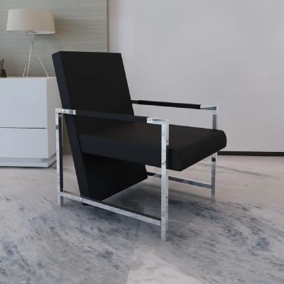 VIDAXL  fauteuil avec pieds chrom&eacute;s noir similicuir 241006