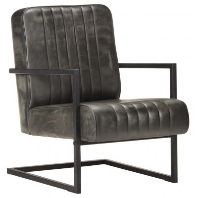 VIDAXL  fauteuil cantilever gris cuir v&eacute;ritable 321858