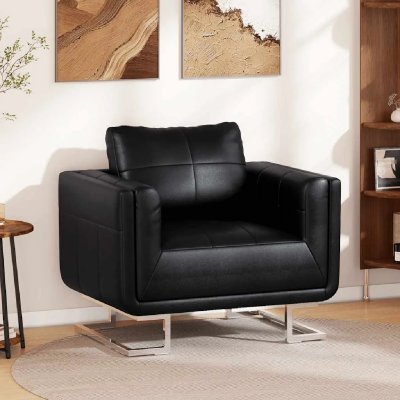 VIDAXL  - Fauteuil cube avec pieds chrom&eacute;s Noir Similicuir Noir