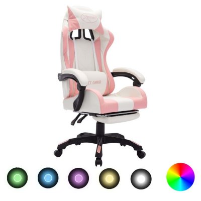 VIDAXL  - Fauteuil de jeux vid&eacute;o avec led rvb Rose et blanc Similicuir