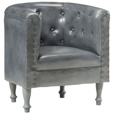 VIDAXL  fauteuil gris cuir v&eacute;ritable 286594